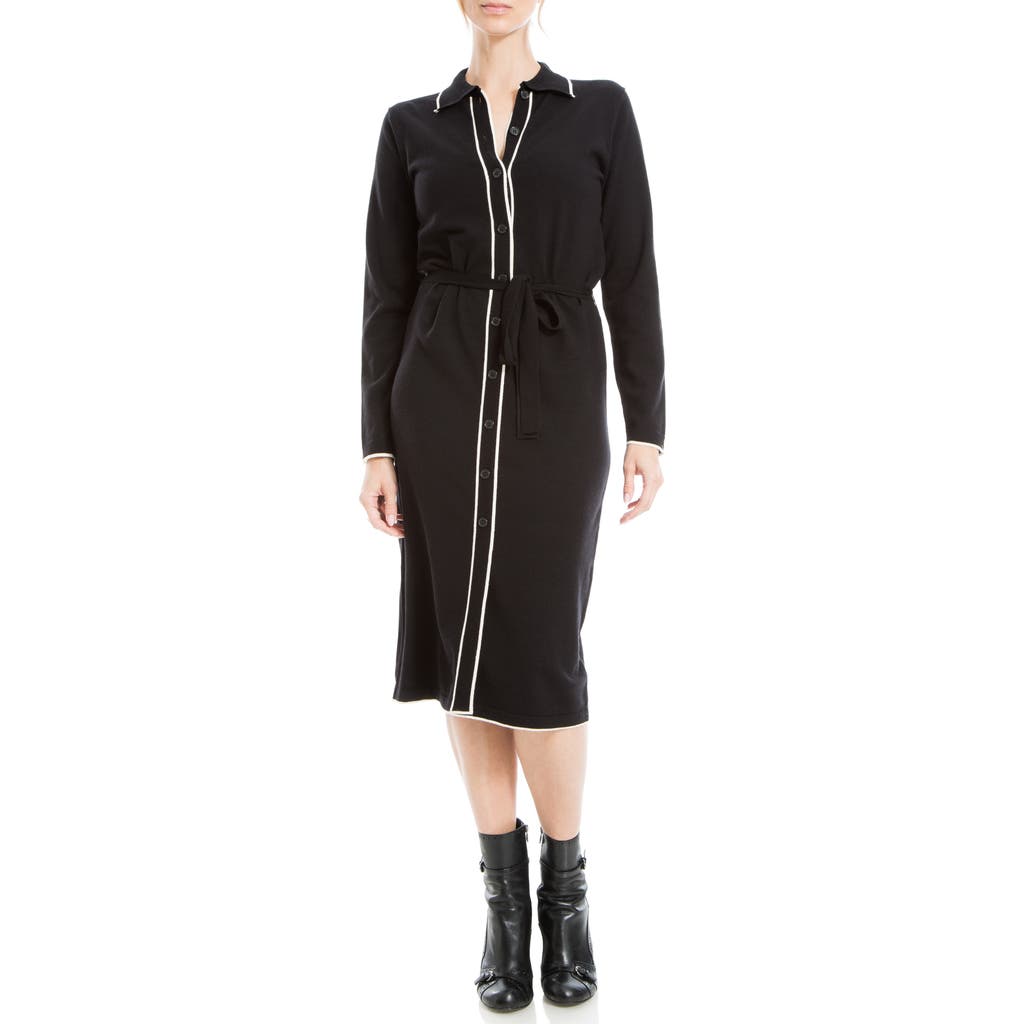 Max Studio Long Sleeve Shirtdress In Black/off White