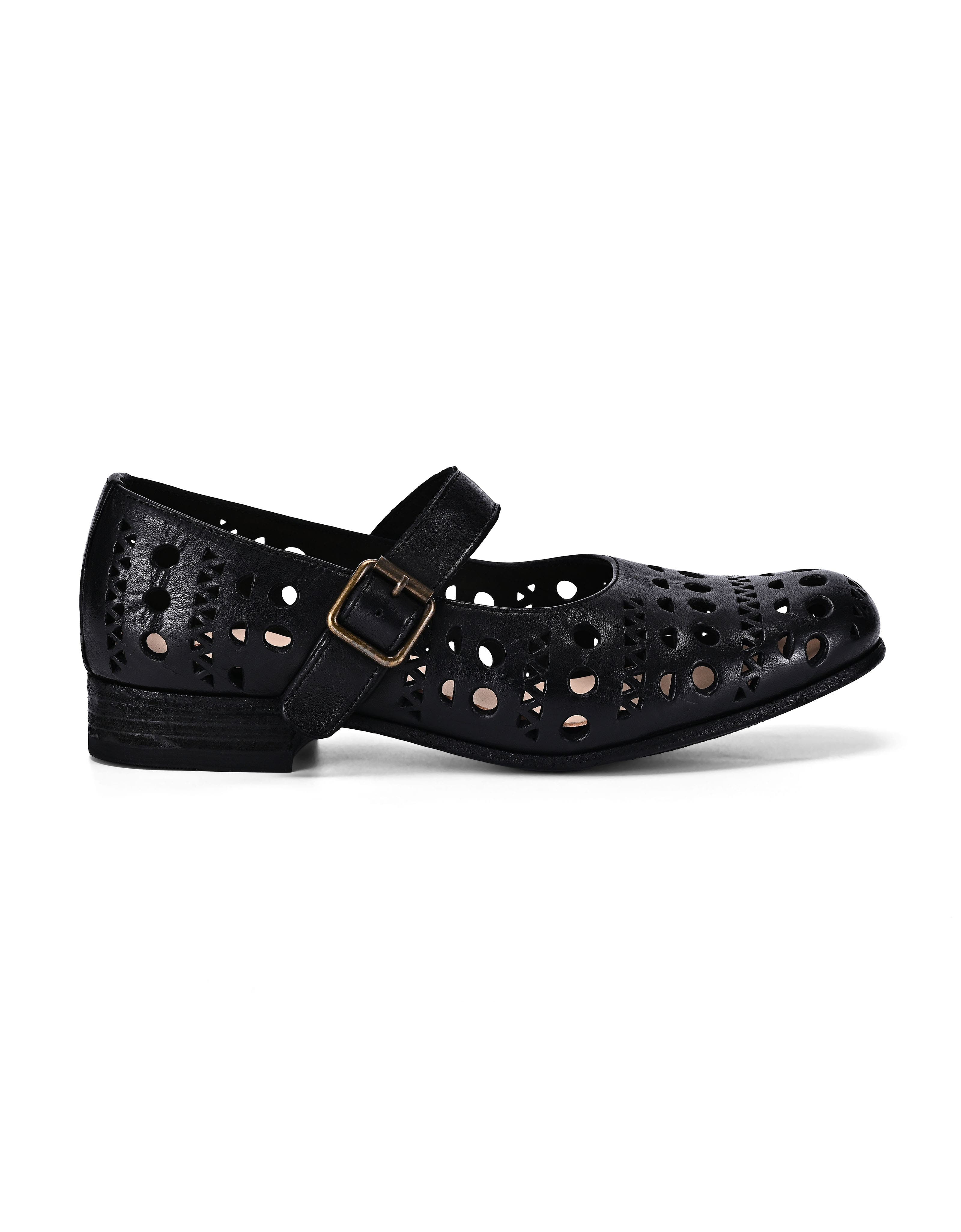 OLD TREND Retro Genuine Leather Breathable Cutout Mary Jane Flat, Alternate, color, Black