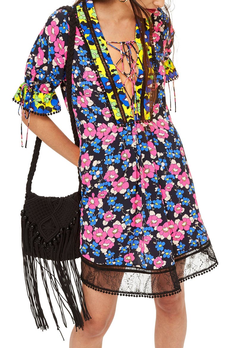 Floral Print Minidress, Main, color, BLUE MULTI