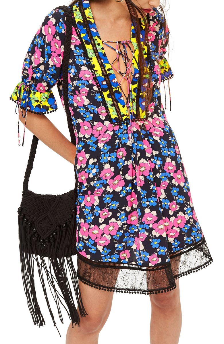 Topshop Floral Print Minidress, Main, color, 