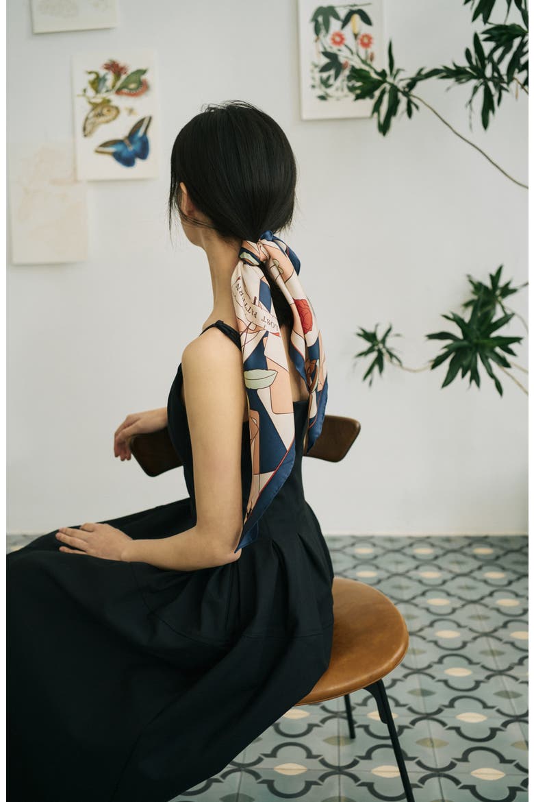 Camellia Silk Square Bandana, Alternate, color, NAVY