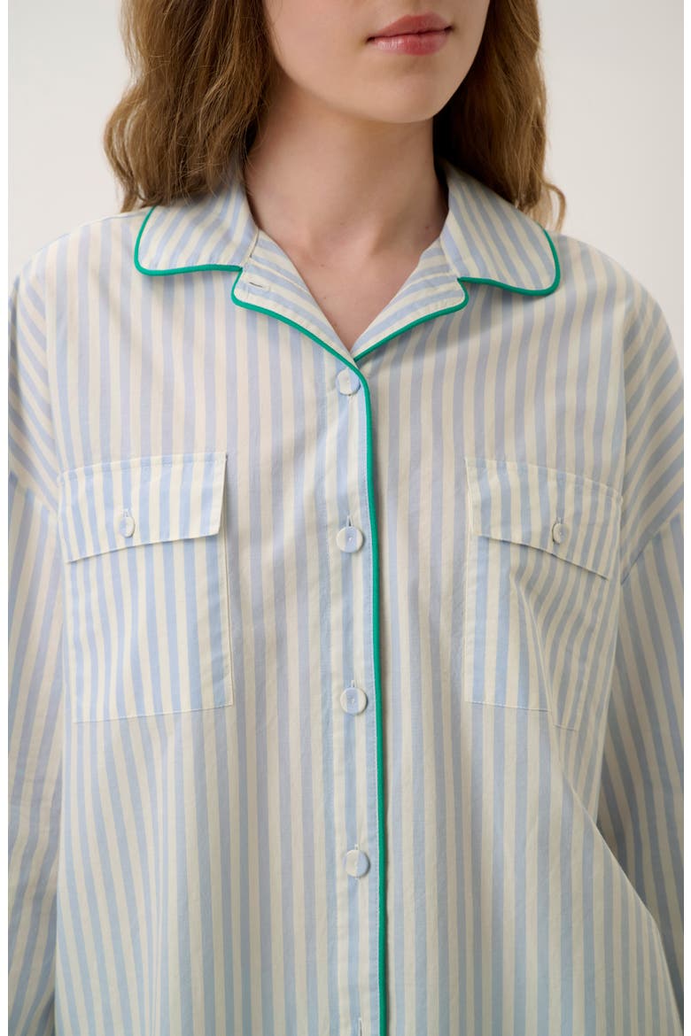 Piped Airy Cotton Button-Up Pajama Shirt, Alternate, color, STILLWATER STRIPE/SPG CLVR