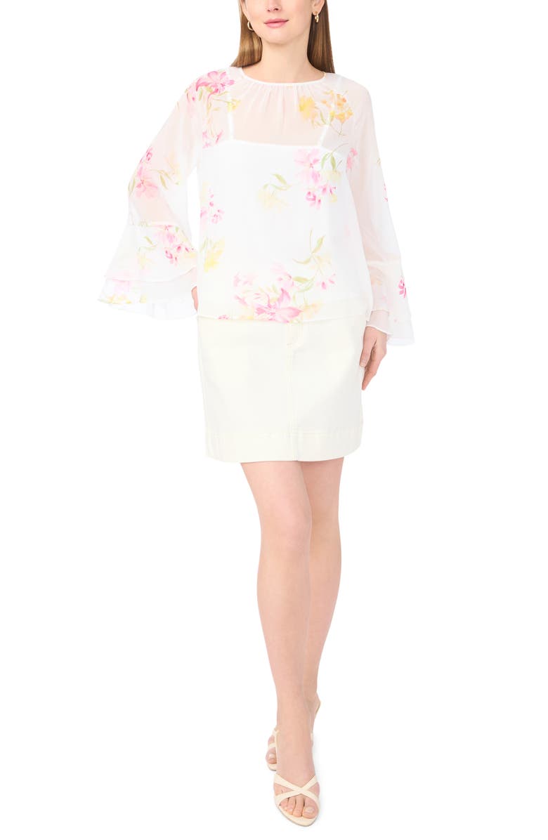 Vince Camuto Floral Flutter Sleeve Top, Alternate, color, 