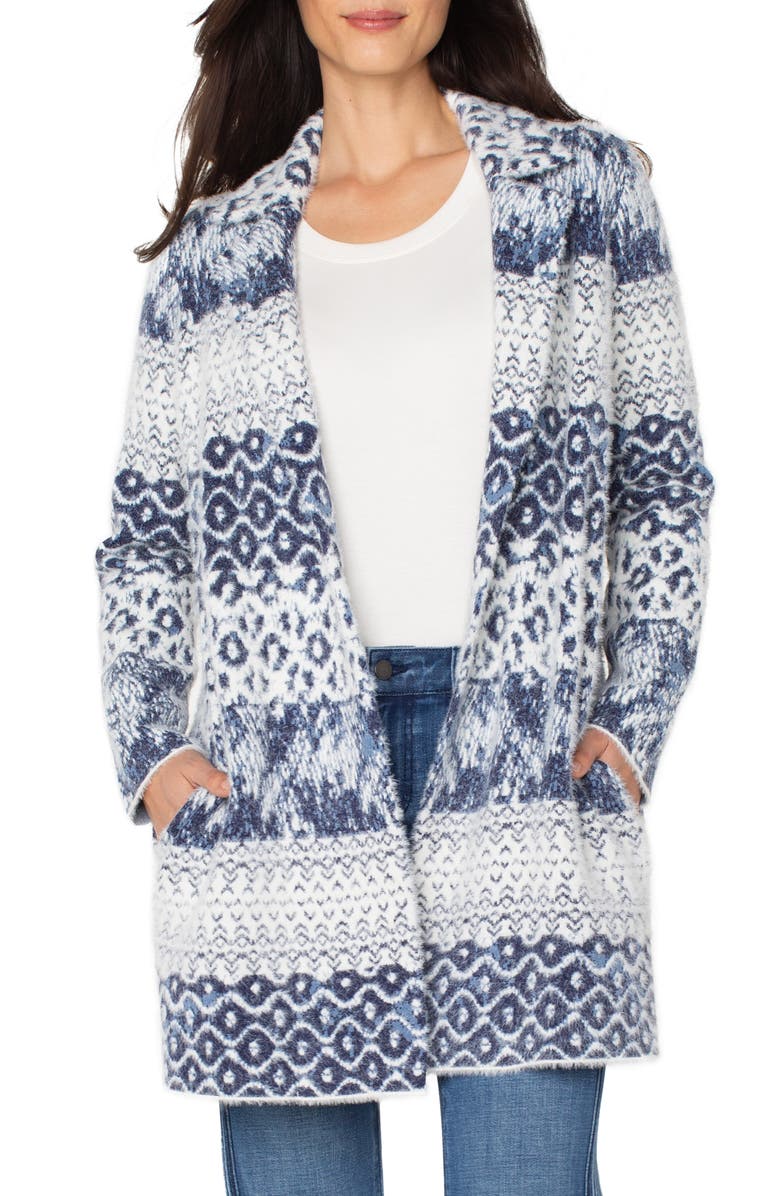 Liverpool Los Angeles Longline Open Front Jacquard Cardigan, Alternate, color, Navy Shibori Mix Texture