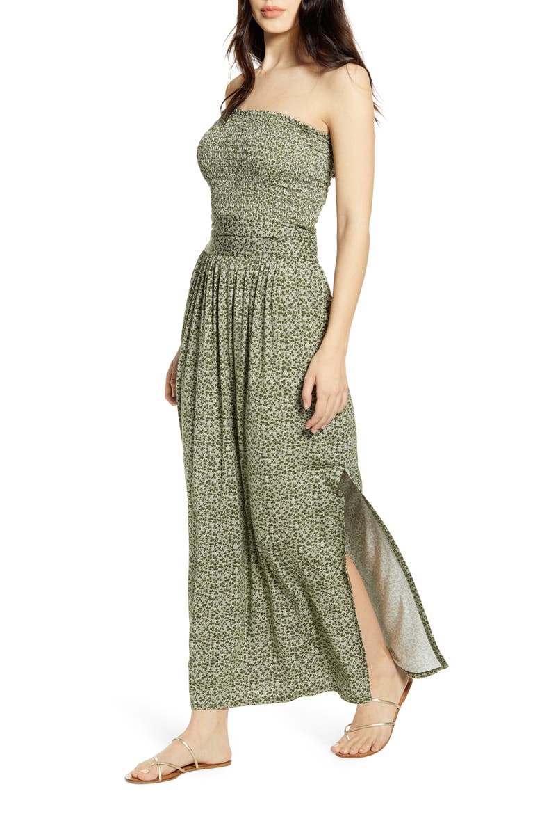 Strapless Smocked Maxi Dress, Main, color, GREEN CYPRESS CLOVER