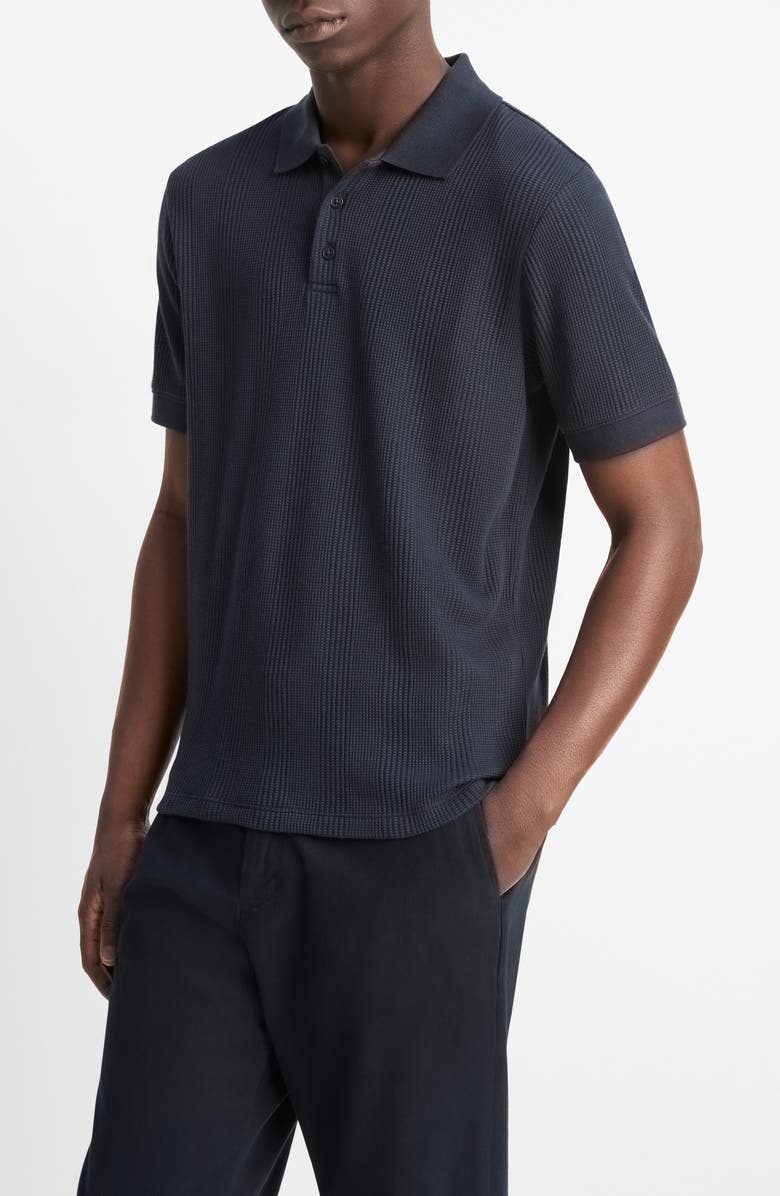 Vince Textured Stretch Cotton Polo, Alternate, color, Coastal Blue