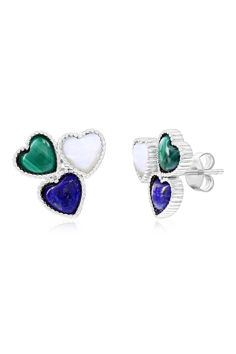 Sterling Silver Heart Cluster Stud Earrings, Main, color, LAPIS/ MOP/ MALACHITE