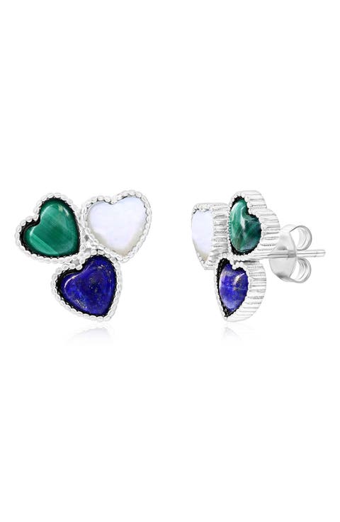 Sterling Silver Heart Cluster Stud Earrings
