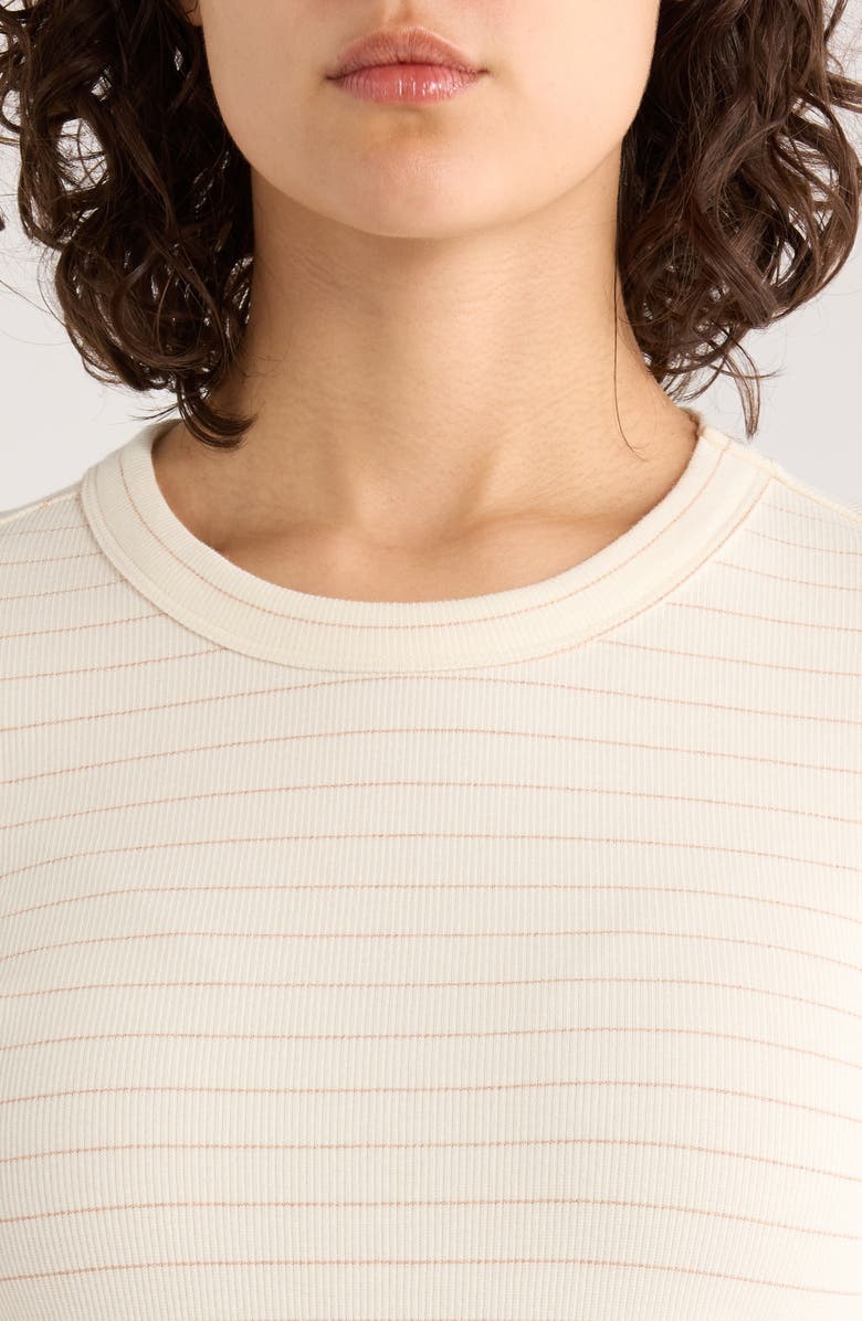 Marine Layer Lexi Stripe Sun-In Rib Long Sleeve T-Shirt, Alternate, color, Ivory/ Rose Gold