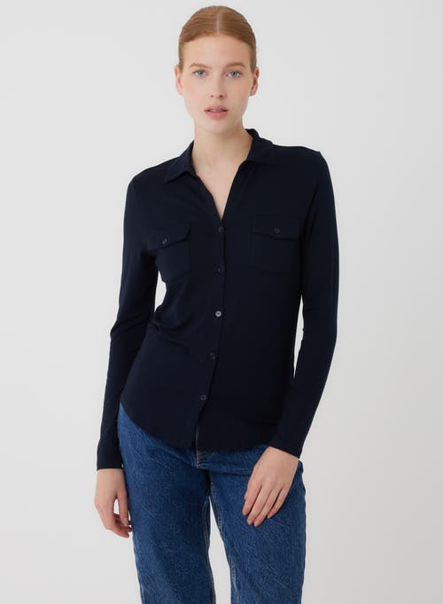 Majestic Filatures Soft Touch Long Sleeve Pocket Shirt In Blue