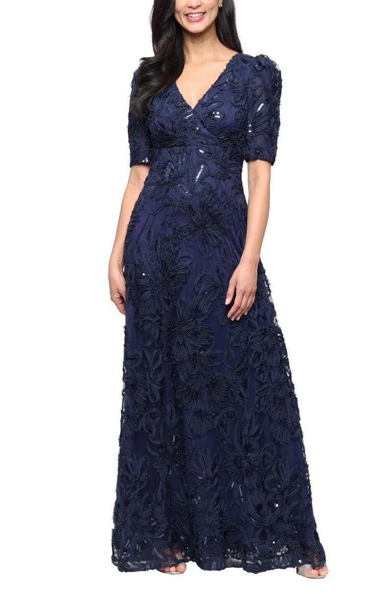 Alex Evenings Sequin Soutache Empire Waist Gown, Main, color, 