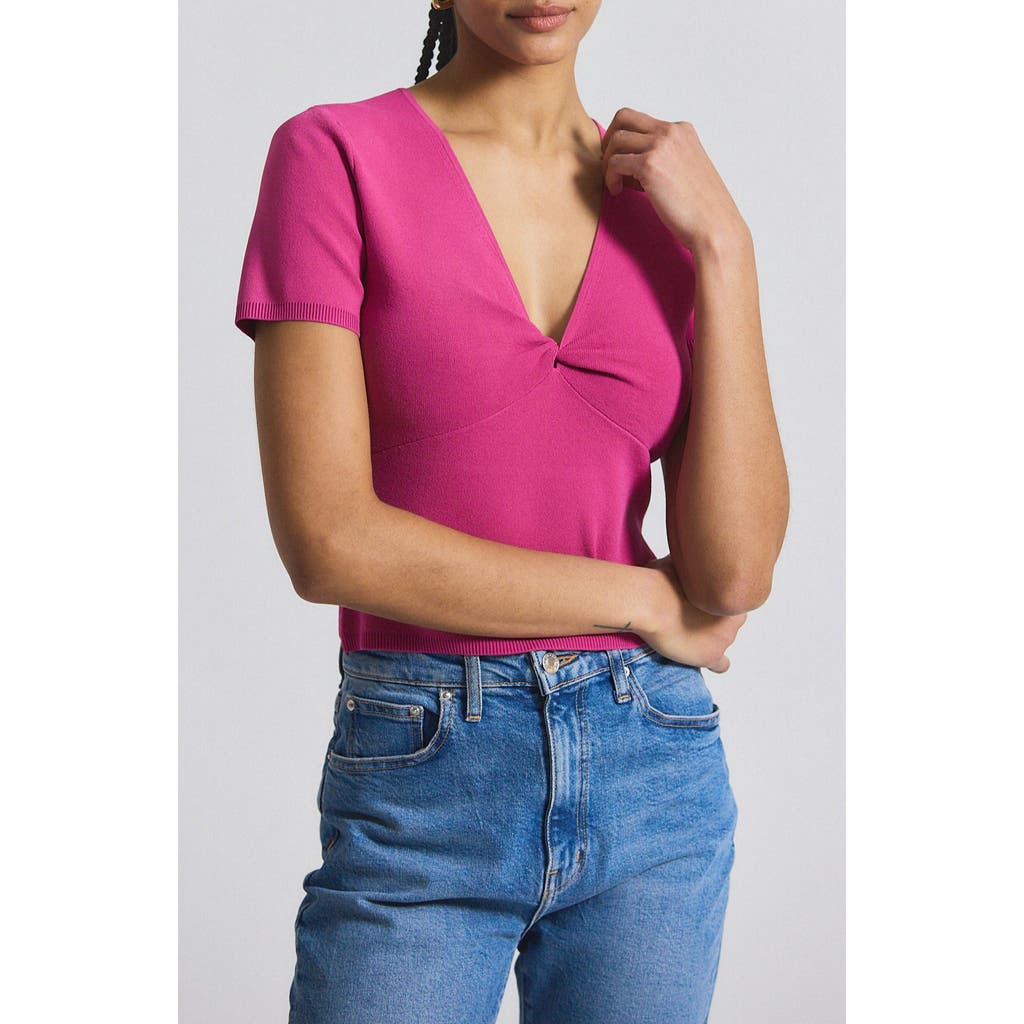 Derek Lam 10 Crosby Belle Short Sleeve Twist Front Sweater In Pink