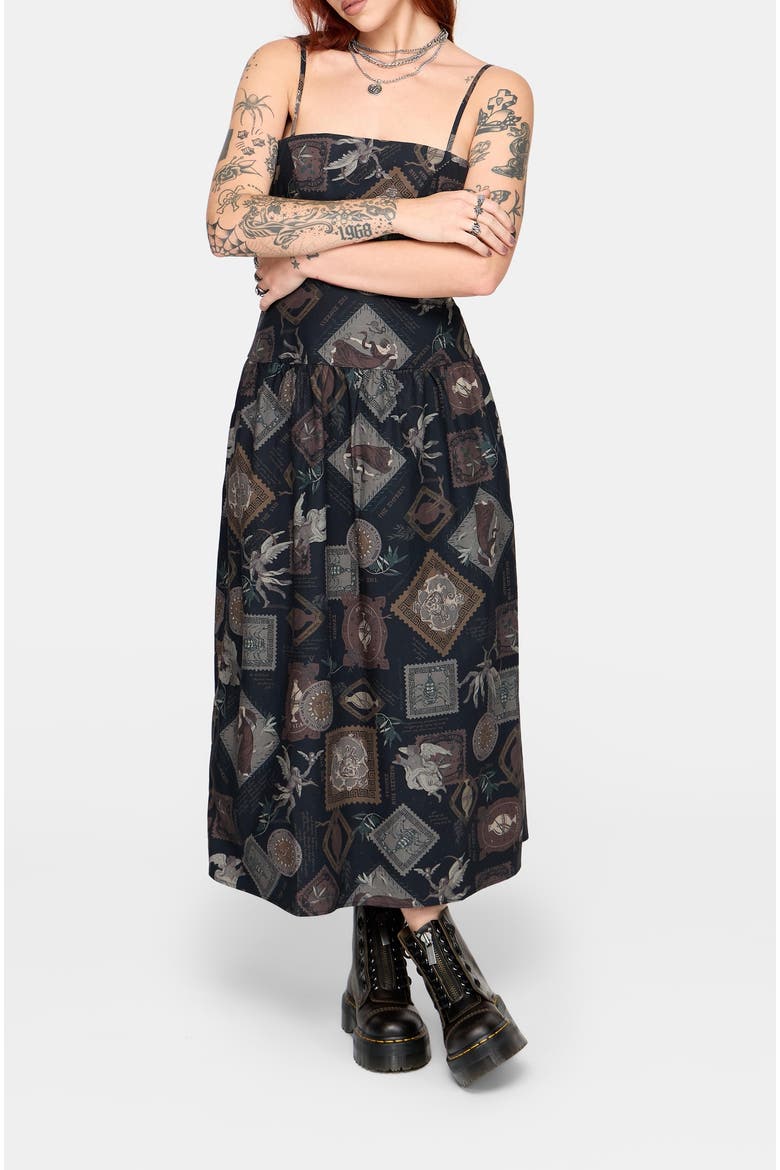 Kleo Relics Cotton Print Cami Midi Dress, Alternate, color, Black