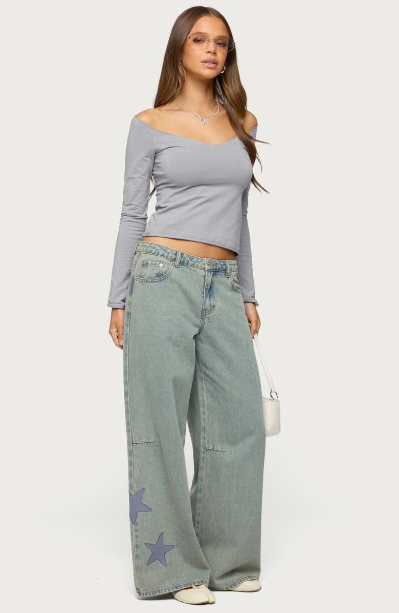 EDIKTED Nattie Off the Shoulder V-Neck Top, Alternate, color,