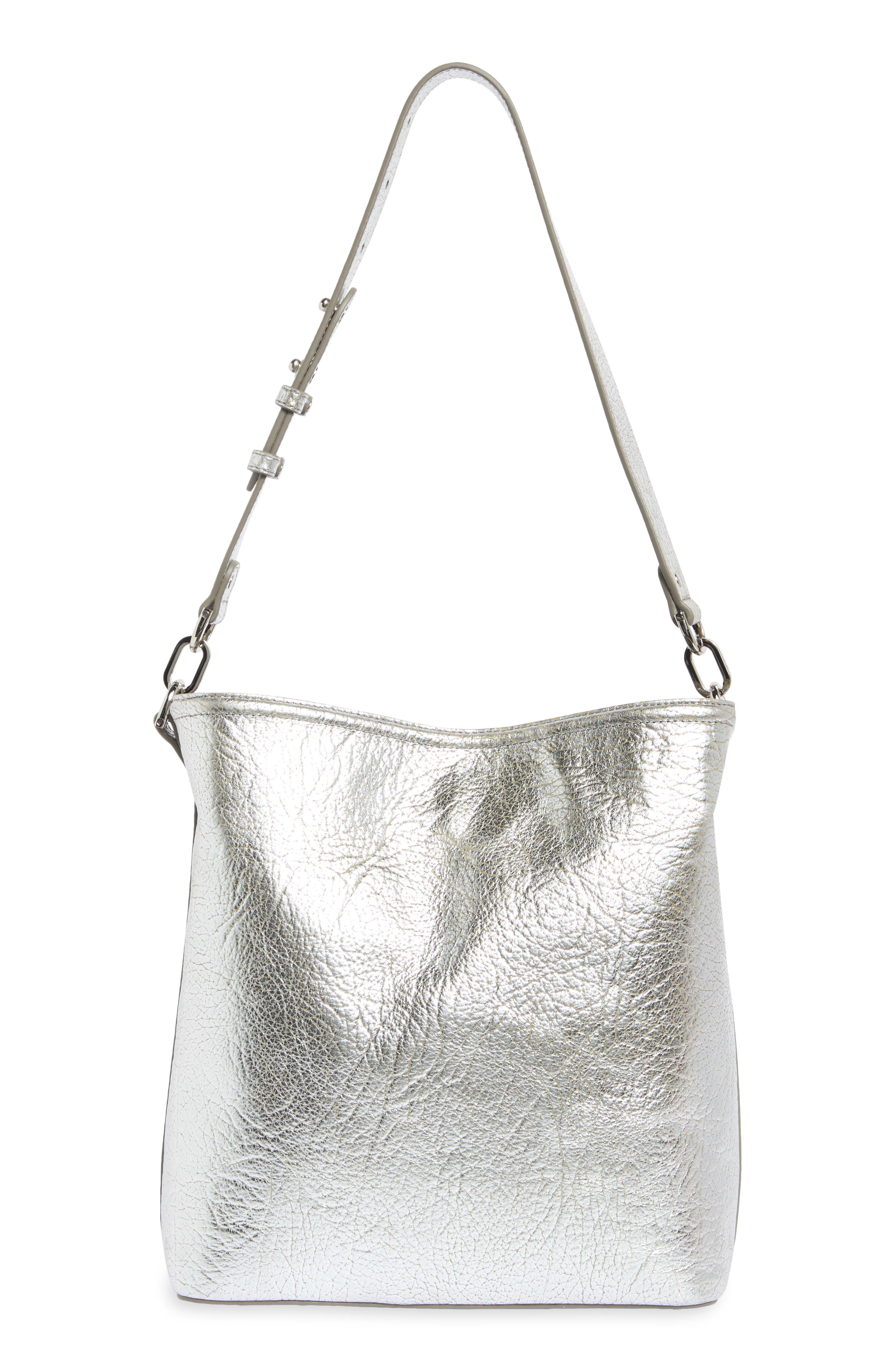 Celina Metallic Leather Bag, Alternate, color, SILVER DUCHESS