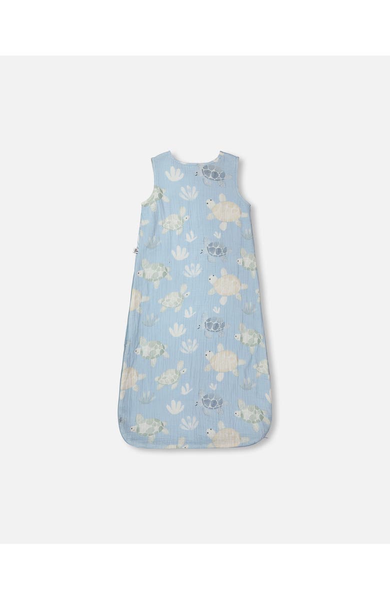 Deux par Deux Cotton Jersey Muslin Turtle Printed Sleep Sack, Alternate, color, Blue Turtle Print