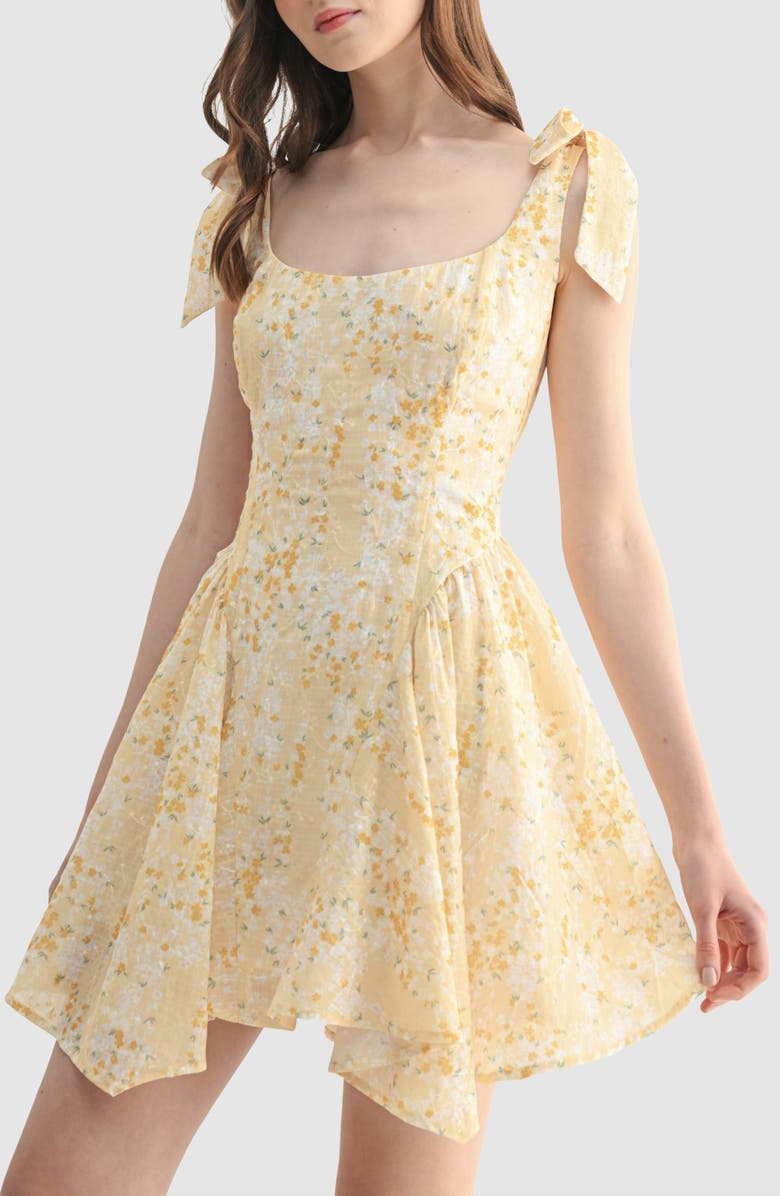All in Favor Floral Tie Strap Minidress, Alternate, color, Yellow Floral