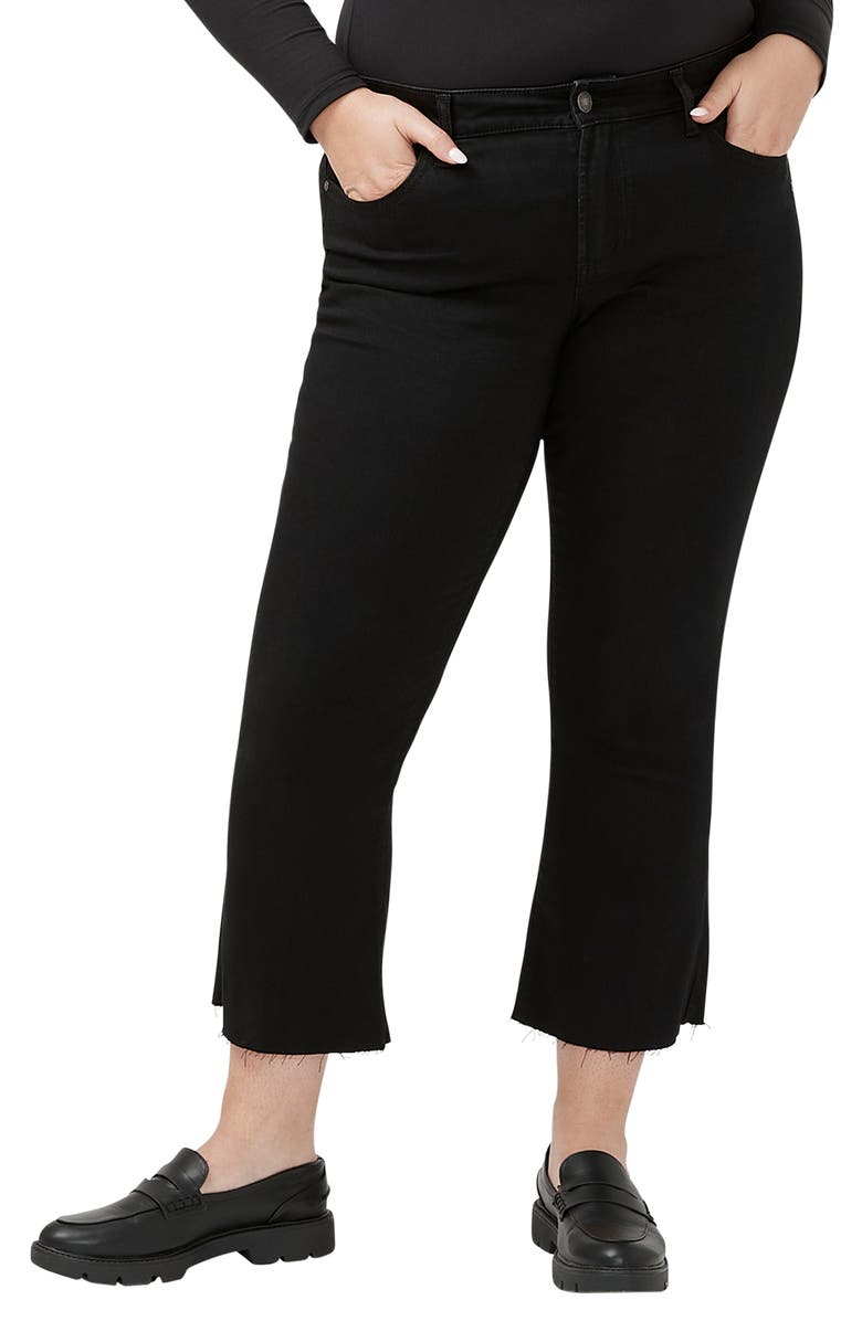 Silver Jeans Co. Suki Curvy Raw Hem Mid Rise Kick Flare Jeans, Main, color, Black