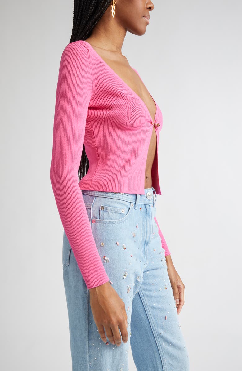 Versace Safety Pin Rib Cardigan, Alternate, color, Dragon Fruit