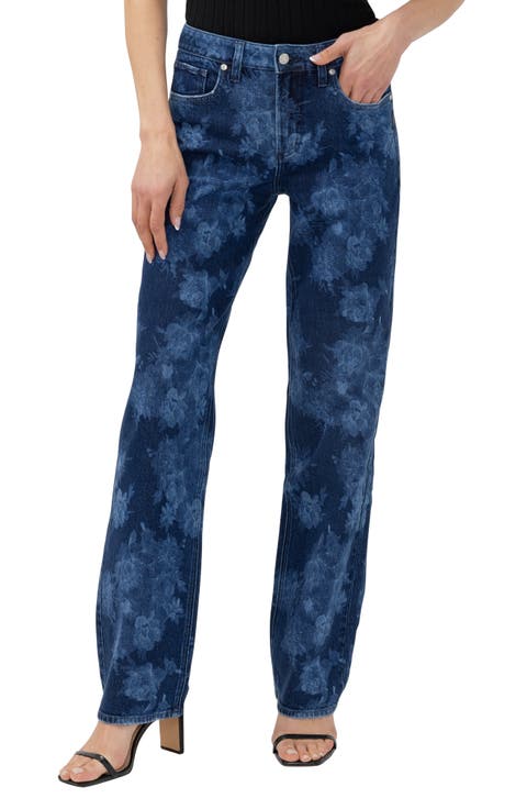 Avery Floral Curvy High Waist Relaxed Straight Leg Jeans