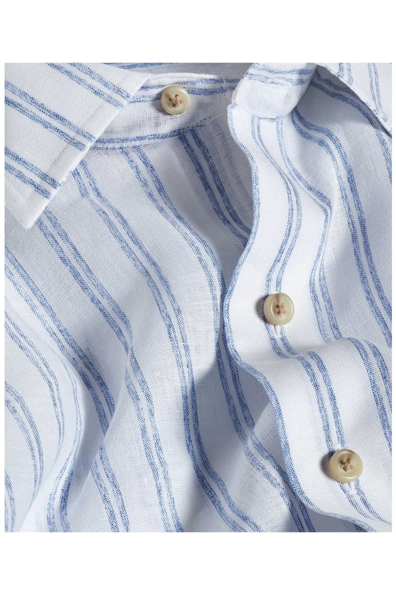 Stripe Short Sleeve Slub Linen Button-Up Shirt, Alternate, color, WHITE/ BLUE
