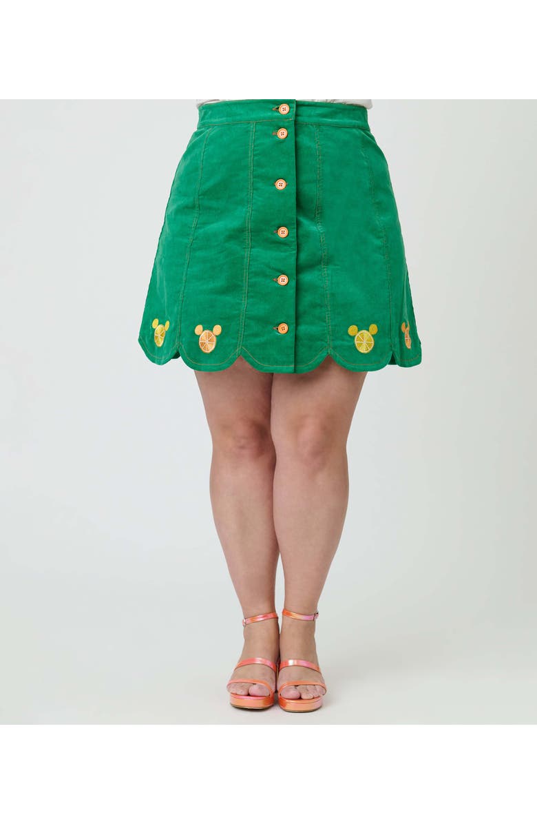 Smak Parlour Plus Size Scallop Hem Corduroy Mini Skirt, Alternate, color, Green Corduroy
