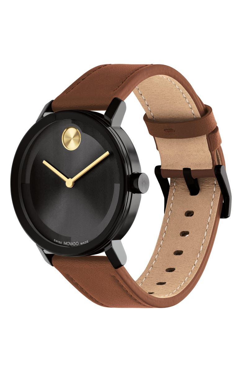 Movado Bold Evolution 2.0 Leather Strap Watch, 40mm, Alternate, color, Black/ Brown