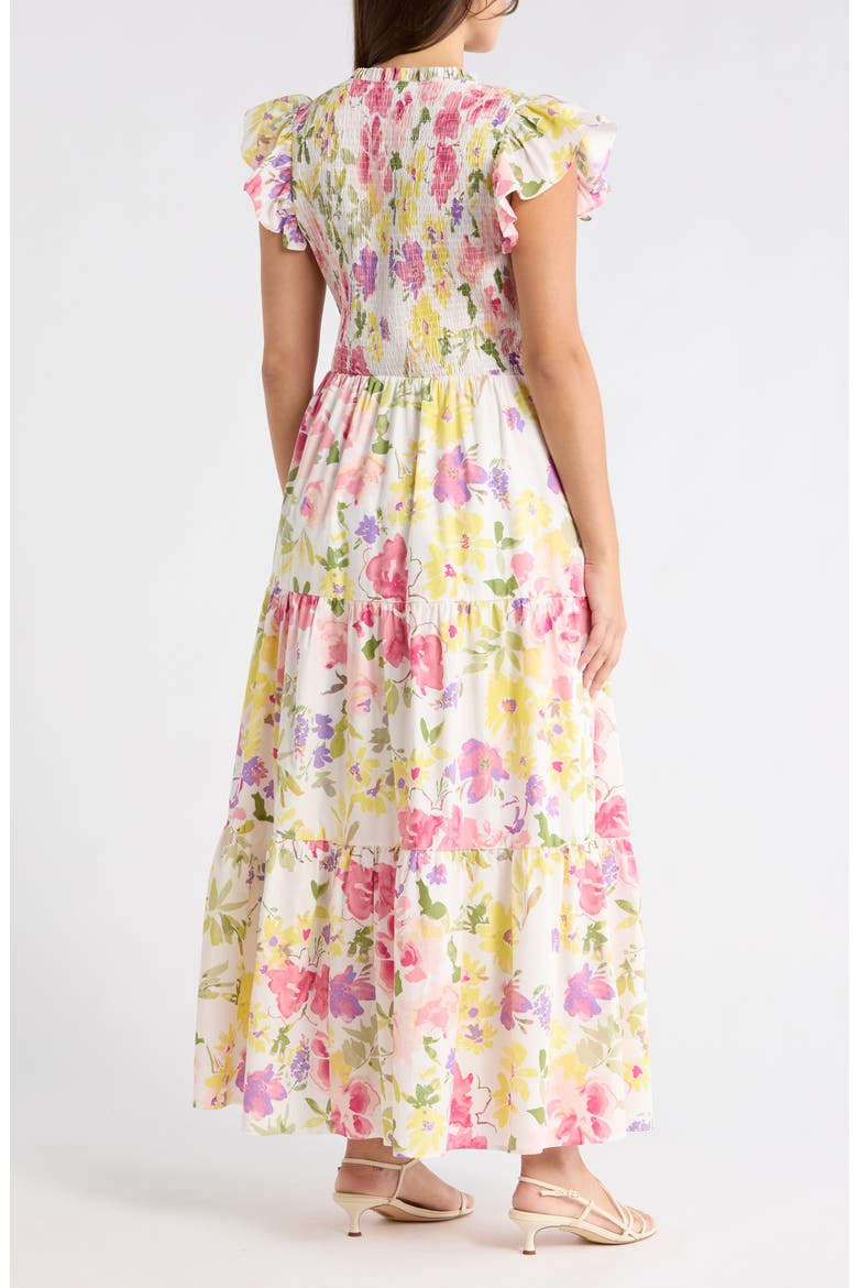 Leonie Floral Sunfire Tiered Midi Dress, Alternate, color, BLUSH-YELLOW