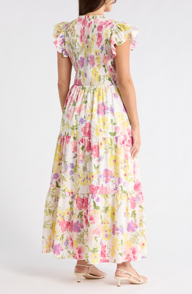 SUGARLIPS Leonie Floral Sunfire Tiered Midi Dress, Alternate, color, Blush-Yellow