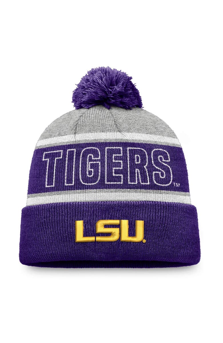 TOP OF THE WORLD Men's Top of the World Purple LSU Tigers Two-Tone Cuffed Knit Hat with Pom, Main, color, Purple