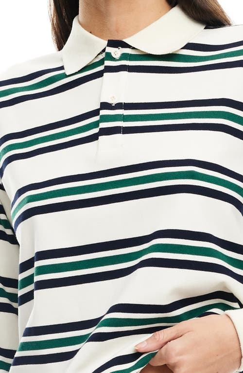 Shop Lioness Leisure Stripe Long Sleeve Cotton Polo Shirt In Ivory Moss