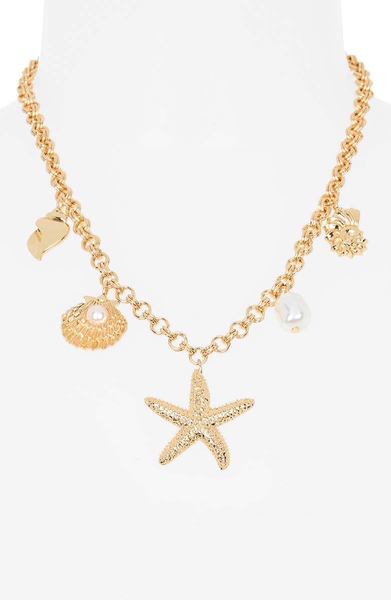 BaubleBar For the Shell Seekers Charm Necklace, Alternate, color, Gold