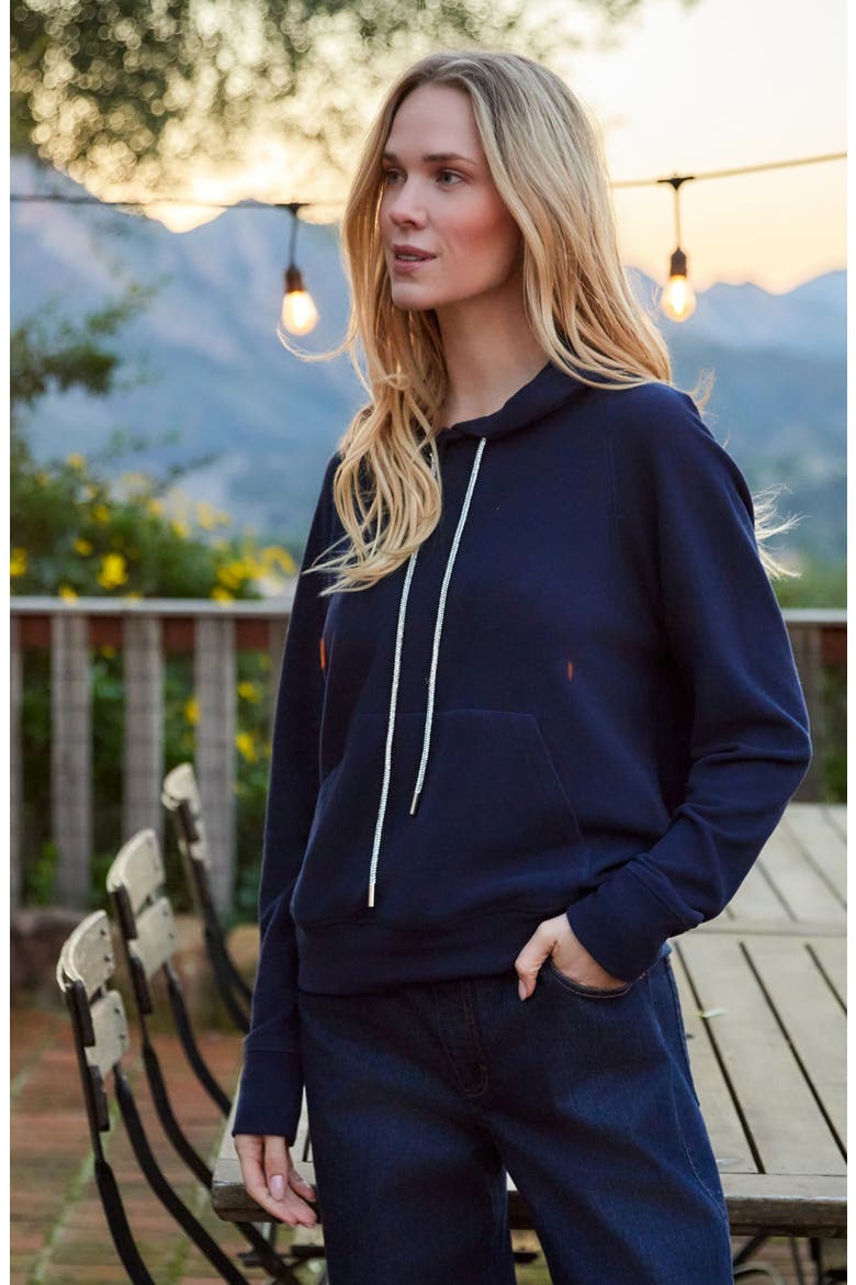 Rhinestone Drawstring Hoodie, Alternate, color, NAVY