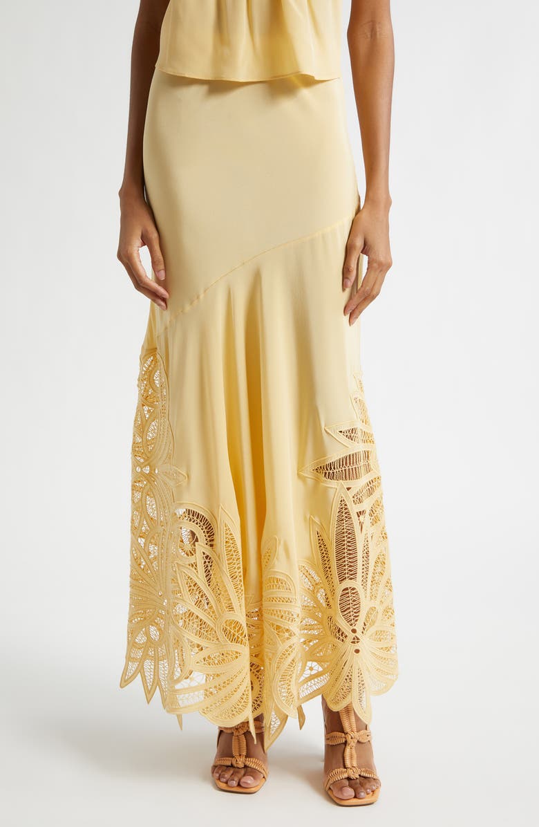 Ulla Johnson Oona Embroidered Silk Maxi Skirt, Main, color, Dandelion