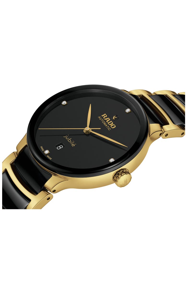 True Square Automatic Open Heart Ceramic Bracelet Watch, 38mm, Alternate, color, BLACK