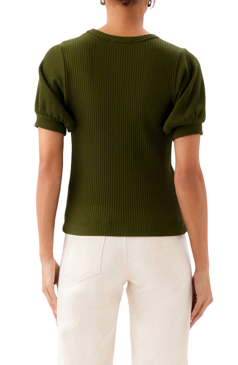 Karen Kane Puff Sleeve Rib V-Neck Top, Alternate, color, Olive
