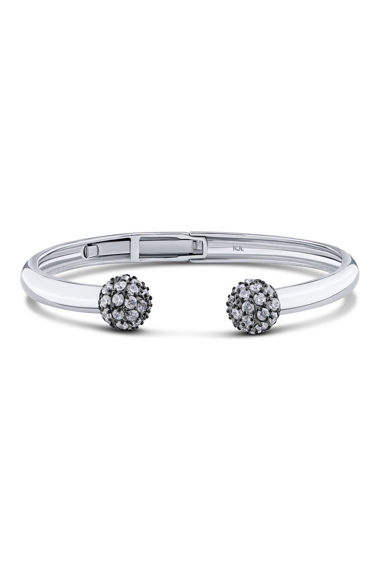 Pavé Cubic Zirconia Ball Cuff Bracelet, Main, color, CLEAR/ BLACK RHODIUM