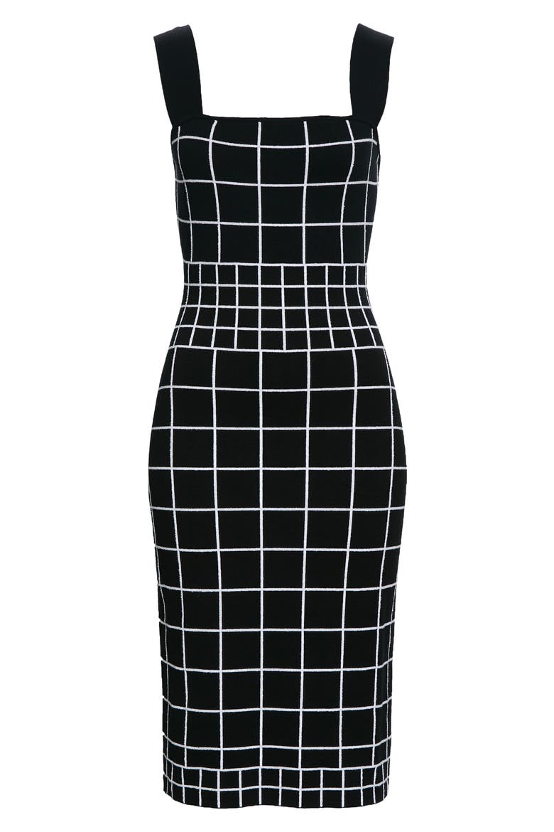 Windowpane Jacquard Column Dress, Alternate, color, BLACK/WHITE