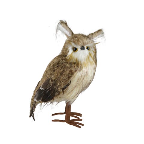 Feather Owl Figurine in White and Brown Polyester
