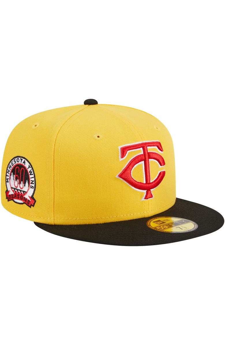 New Era Men's New Era Yellow/Black Minnesota Twins Grilled 59FIFTY Fitted Hat, Main, color, 