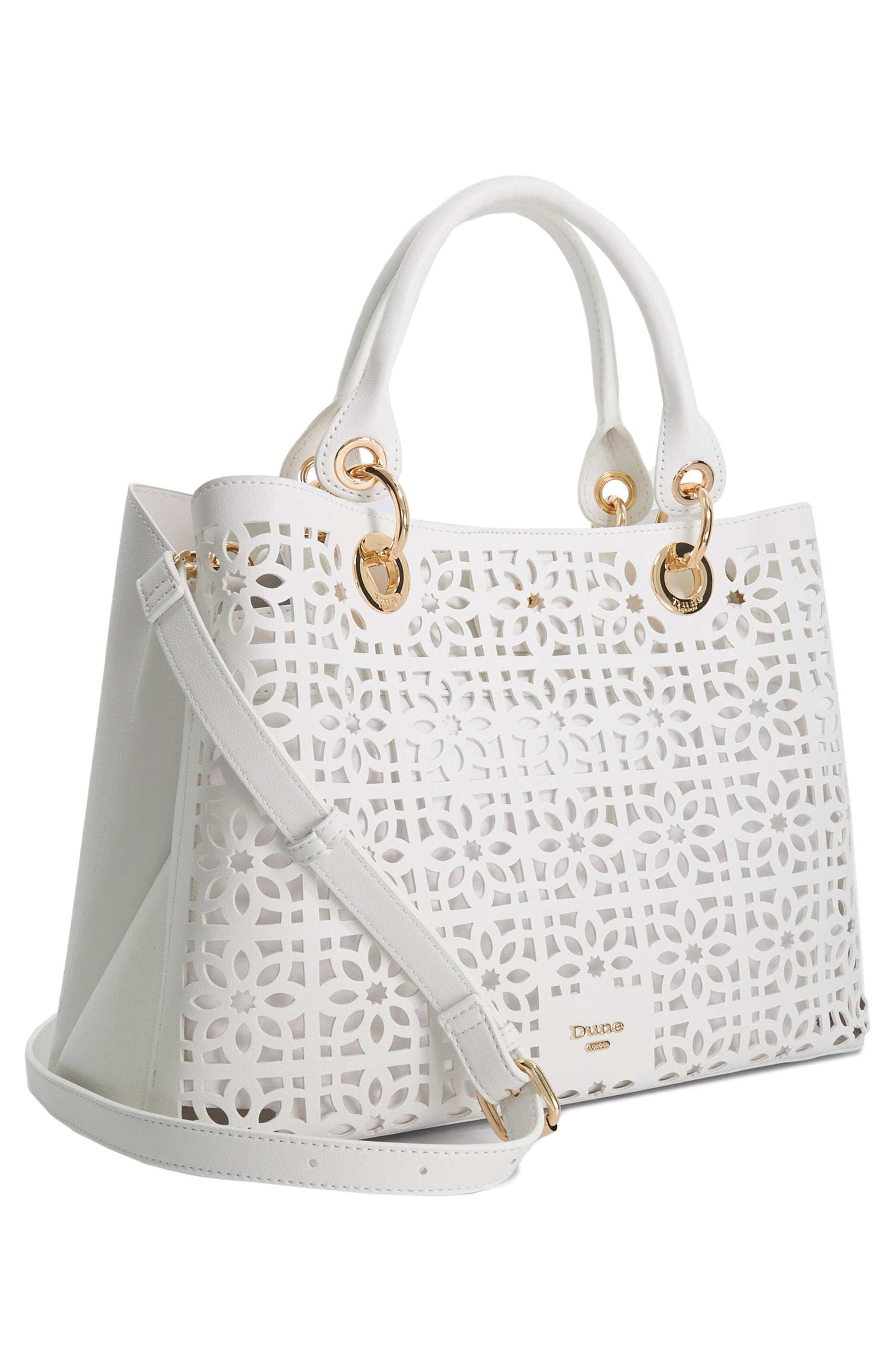 Dune London Delaser Faux Leather Tote, Alternate, color, White