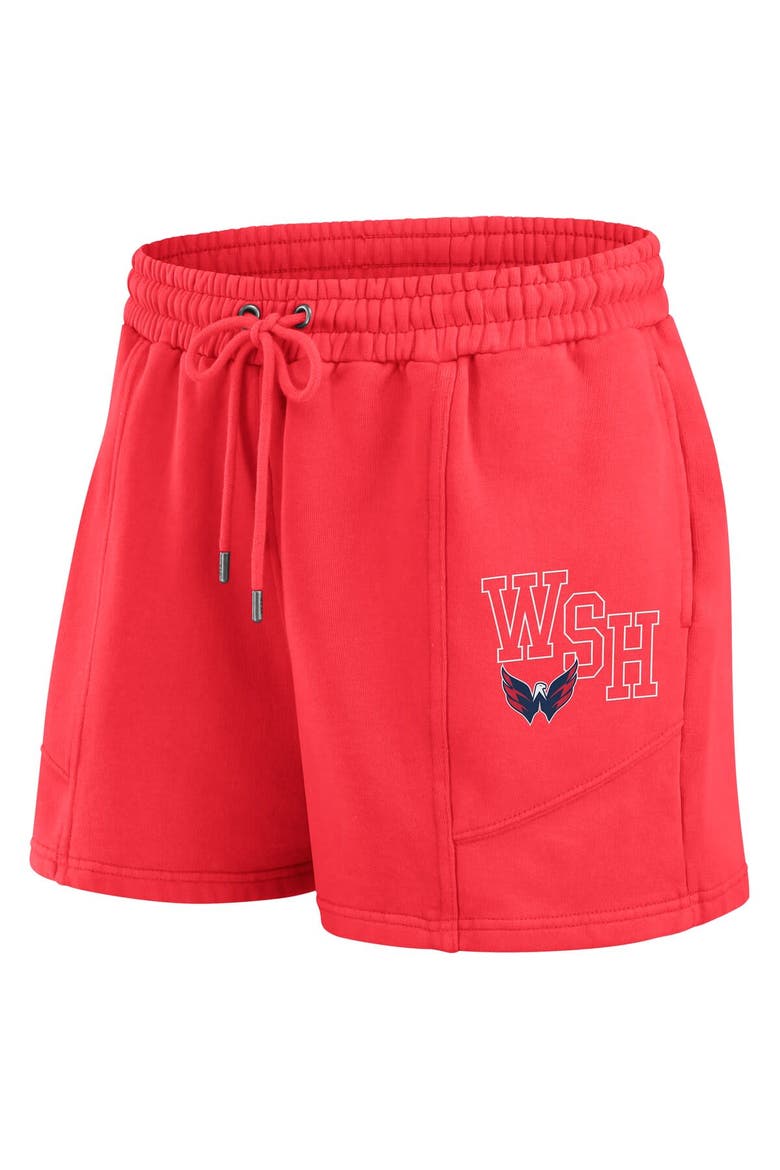 Women's WEAR by Erin Andrews Red Washington Capitals Washed Fleece Sweatshirt & Shorts Lounge Set, Alternate, color, Red