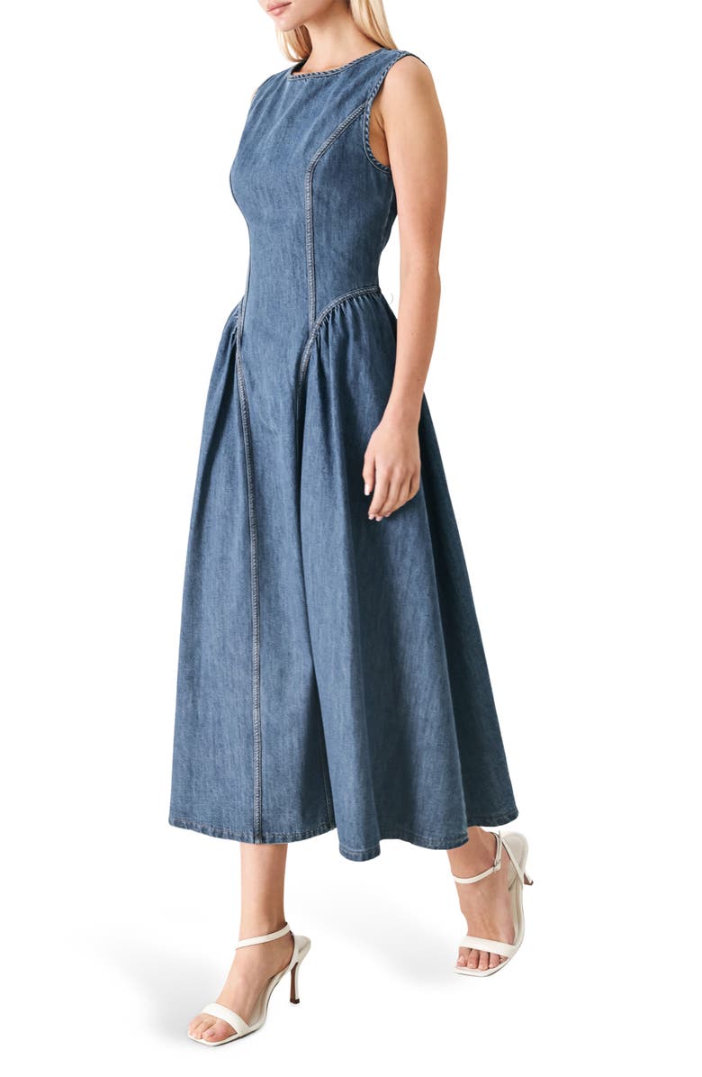 FREEMARKET Denim Midi Dress, Alternate, color, Denim Blue