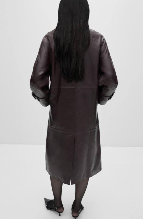 Mango Oversize Leather Coat In Wine