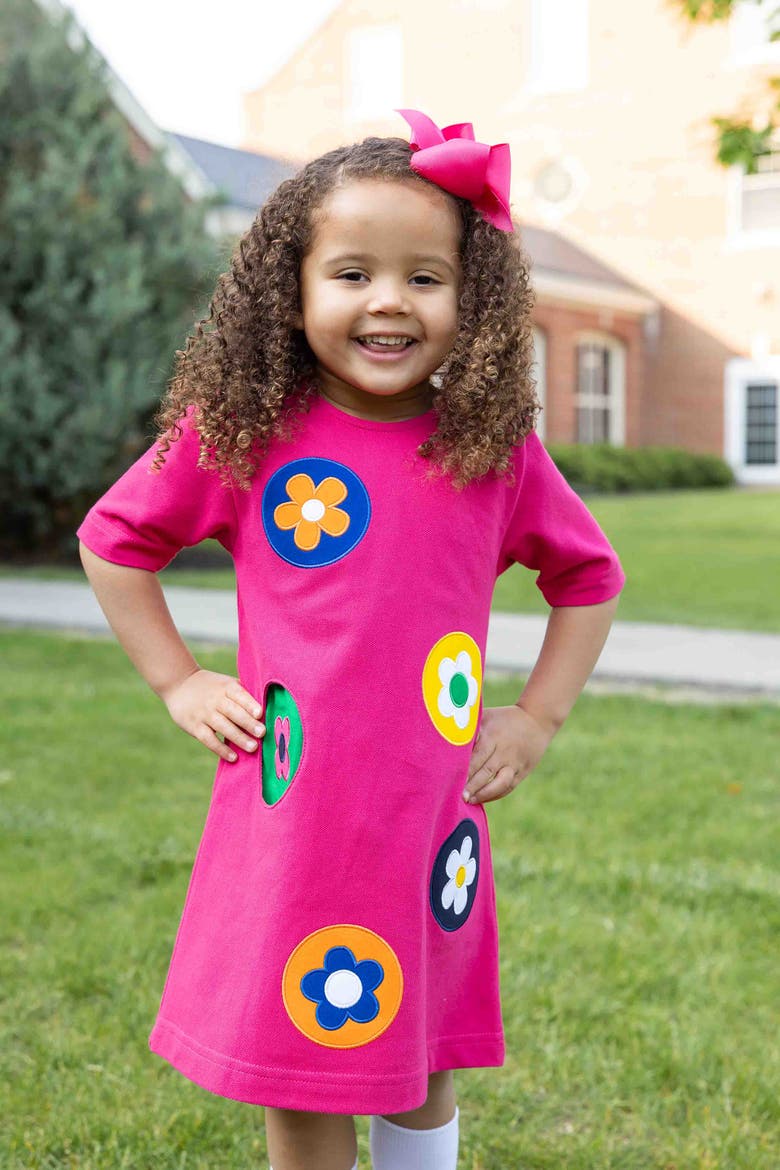 Pique Knit Dress With Flower Dots, Alternate, color, Pink, Multicolor