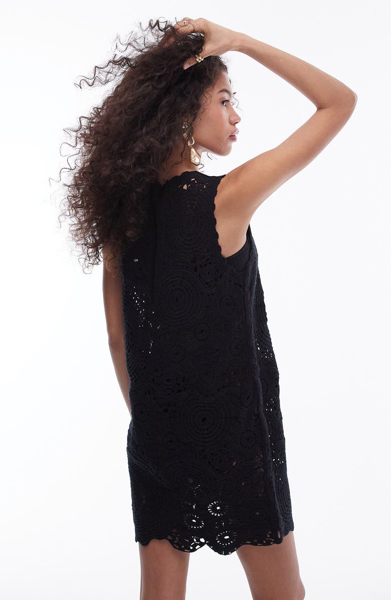 Topshop Sleeveless Crochet Minidress, Alternate, color, Black