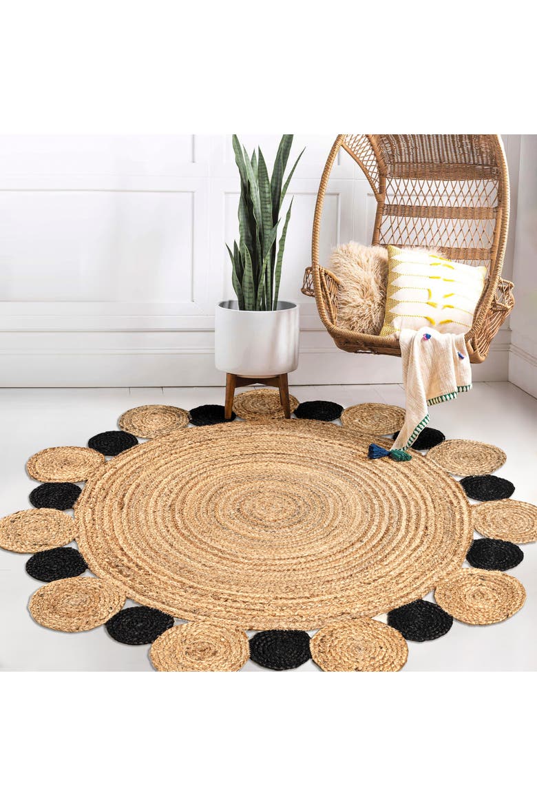 Ayana Two-Tone Jute Hippy Circle Round Area Rug, Alternate, color, Natural/Black