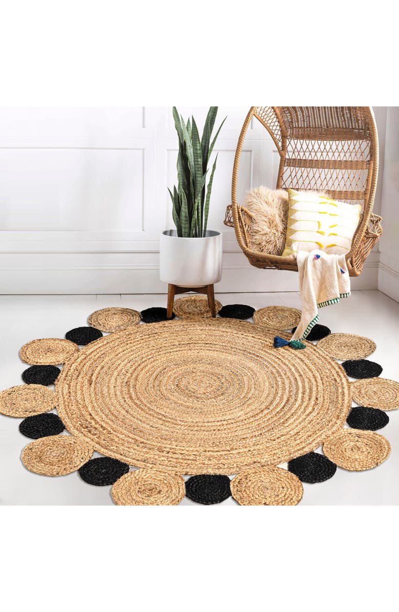 JONATHAN Y Ayana Two-Tone Jute Hippy Circle Round Area Rug, Alternate, color, Natural/Black