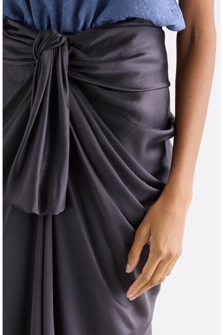 Gathered Organic Silk Satin Skirt, Alternate, color, ALMOST BLACK