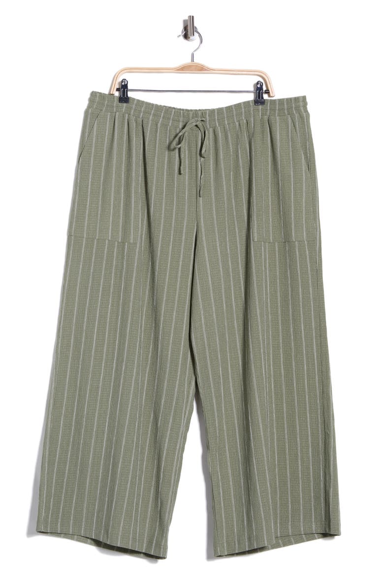 Crinkle Wide Leg Pants, Alternate, color, OLIVE ACORN- IVORY RITA STRIPE
